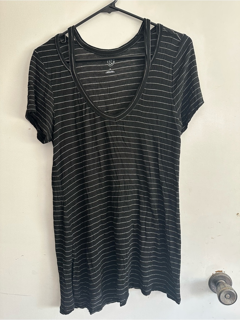 Treasure & Bond Black Striped V-Neck Women's Top